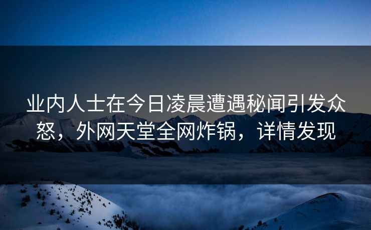 业内人士在今日凌晨遭遇秘闻引发众怒，外网天堂全网炸锅，详情发现