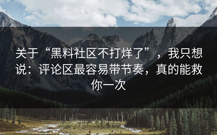 关于“黑料社区不打烊了”，我只想说：评论区最容易带节奏，真的能救你一次  第1张