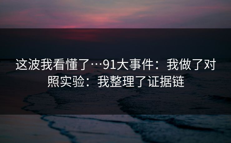 这波我看懂了…91大事件：我做了对照实验：我整理了证据链